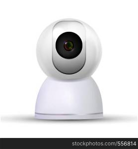 Indoor Stylish Home Video Online Camera Vector. Modern Surveillance Camera For Recording And Watching Along Domestic Animal. Device For Control Situation In Realistic 3d Illustration. Indoor Stylish Home Video Online Camera Vector