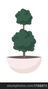 Indoor tree for interior decoration semi flat color vector object. Full sized item on white. Potted green plant isolated modern cartoon style illustration for graphic design and animation. Indoor tree for interior decoration semi flat color vector object