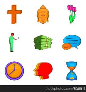 Indulgence icons set. Cartoon set of 9 indulgence vector icons for web isolated on white background. Indulgence icons set, cartoon style