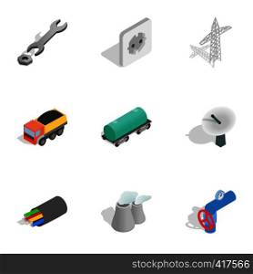 Indusry icons set. Isometric 3d illustration of 9 indusry vector icons for web. Indusry icons set, isometric 3d style