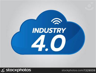 Industrial 4.0 concept, Smart Factory Vector Icon. WiFi Plant illustration. Internet of Things (IoT) Industrial Technology.