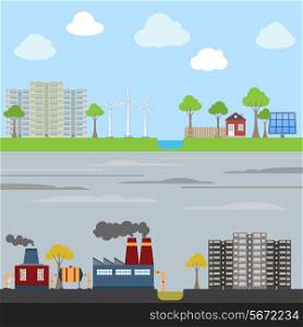 Industrial and eco saving healthy city concept vector illustration