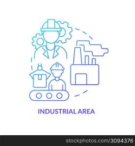 Industrial area blue gradient concept icon. Land use category abstract idea thin line illustration. Factories and plants. Manufacturing business. Isolated outline drawing. Myriad Pro-Bold font used. Industrial area blue gradient concept icon