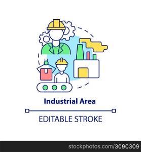 Industrial area concept icon. Land use category abstract idea thin line illustration. Factories. Manufacturing business. Isolated outline drawing. Editable stroke. Arial, Myriad Pro-Bold fonts used. Industrial area concept icon