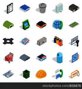 Industrial area icons set. Isometric set of 25 industrial area vector icons for web isolated on white background. Industrial area icons set, isometric style