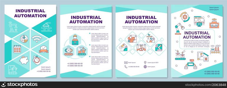 Industrial automation brochure template. Automation benefits. Booklet print design with linear icons. Vector layouts for presentation, annual reports, ads. Arial Black, Myriad Pro Regular fonts used. Industrial automation brochure template