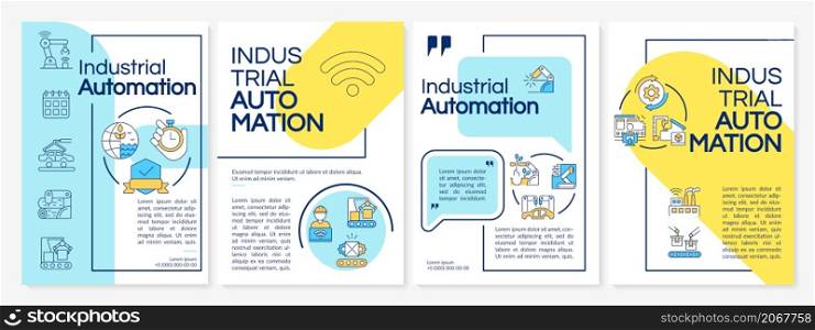 Industrial automation yellow, blue brochure template. Booklet print design with linear icons. Vector layouts for presentation, annual reports, ads. Arial Black, Myriad Pro Regular fonts used. Industrial automation yellow, blue brochure template