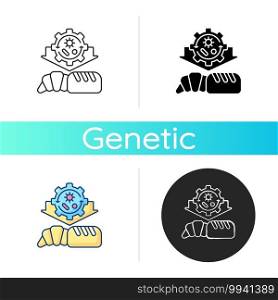 Industrial biotechnology icon. Microbiology experiment. Microorganism in food products. Industry production and development. Linear black and RGB color styles. Isolated vector illustrations. Industrial biotechnology icon
