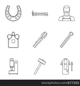 Industrial blacksmith icon set. Outline set of 9 industrial blacksmith vector icons for web isolated on white background. Industrial blacksmith icon set, outline style