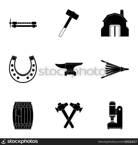 Industrial blacksmith icon set. Simple set of 9 industrial blacksmith vector icons for web isolated on white background. Industrial blacksmith icon set, simple style