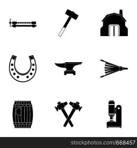 Industrial blacksmith icon set. Simple set of 9 industrial blacksmith vector icons for web isolated on white background. Industrial blacksmith icon set, simple style