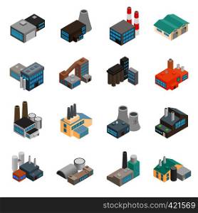 Industrial building factory and power plants isometric 3d icons set. Industrial building factory icons