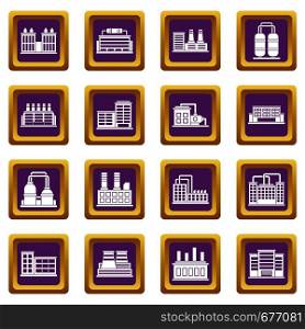 Industrial building factory icons set in purple color isolated vector illustration for web and any design. Industrial building icons set purple