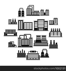 Industrial building factory icons set. Simple illustration of 16 industrial building factory vector icons for web. Industrial building icons set, simple style