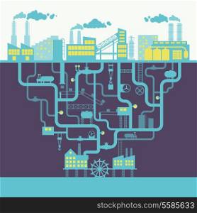 Industrial building factory or manufacturing plant background print vector illustration