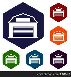 Industrial building icons set hexagon isolated vector illustration. Industrial building icons set hexagon