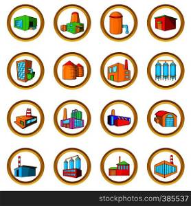Industrial building plants and factories vector set in cartoon style isolated on white background. Factories vector set, cartoon style
