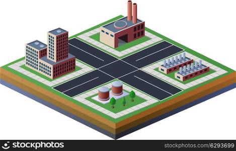 Industrial buildings and factories on a white background