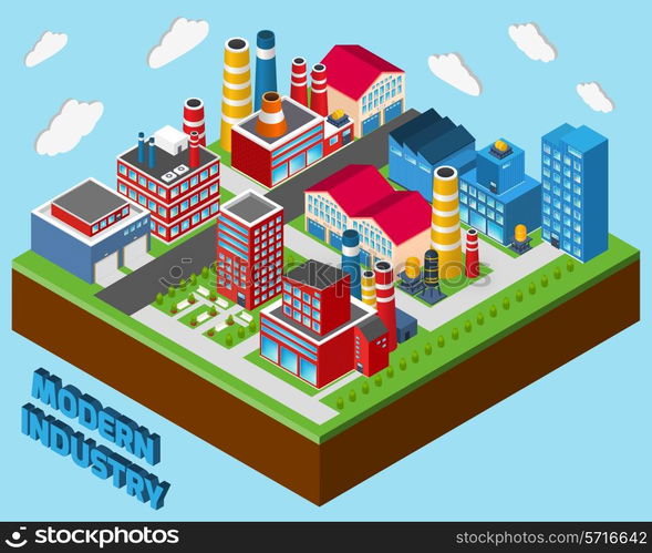 Industrial buildings isometric set modern industry city concept 3d vector illustration