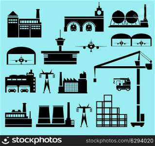 Industrial buildings on a blue background