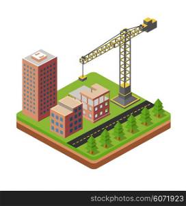 Industrial city building with construction cranes and building houses