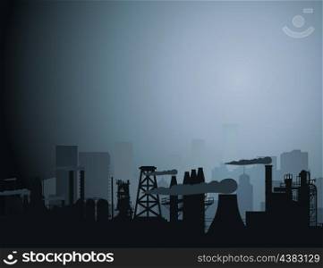 Industrial city. Panorama of an industrial city. A vector illustration