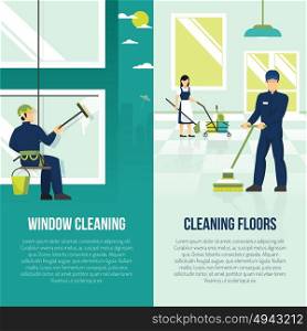 Industrial Cleaning 2 Flat Verticals Banners . Professional industrial floor and windows cleaning services 2 flat vertical advertisement banners set abstract isolated vector illustration