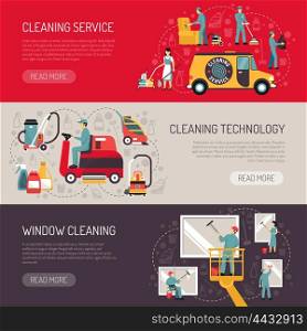 Industrial Cleaning Flat Horizontal Banners Set. Industrial facilities cleaning services information on technology and equipment 3 flat horizontal banners abstract isolated vector illustration