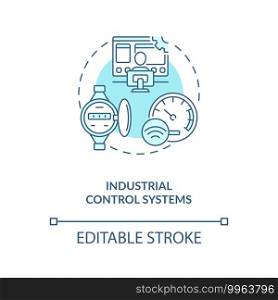 Industrial control systems concept icon. CPS idea thin line illustration. Operating industrial processes. Hardware and software integration. Vector isolated outline RGB color drawing. Editable stroke. Industrial control systems concept icon