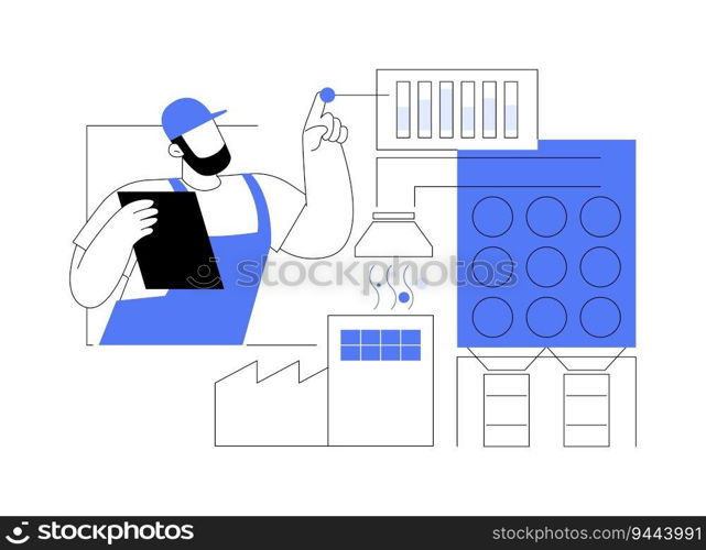 Industrial dust and mist collector abstract concept vector illustration. Engineers controls dust collector machine, ecology environment, modern industrial purification system abstract metaphor.. Industrial dust and mist collector abstract concept vector illustration.