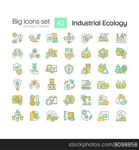 Industrial ecology RGB color icons set. Sustainable development. Environment protection. Circular economy. Isolated vector illustrations. Simple filled line drawings collection. Editable stroke. Industrial ecology RGB color icons set