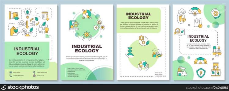 Industrial ecology system green brochure template. Clean production. Leaflet design with linear icons. 4 vector layouts for presentation, annual reports. Arial-Bold, Myriad Pro-Regular fonts used. Industrial ecology system green brochure template