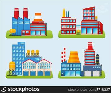 Industrial edifice factory and power plant building set isolated vector illustration