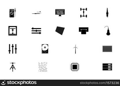 Industrial electronics black color set solid style vector illustration. Industrial electronics black color set solid style image