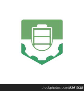 Industrial energy and power logo design concept. Battery and gear icon vector logo design.	