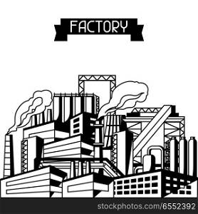 Industrial factory background.. Industrial factory background. Manufacture building illustration in flat style.
