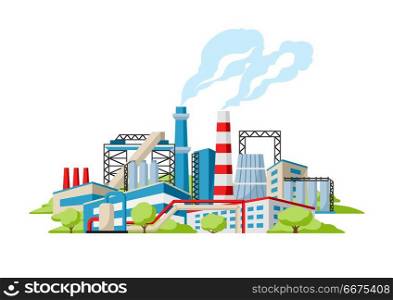 Industrial factory background.. Industrial factory background. Manufacture building illustration in flat style.