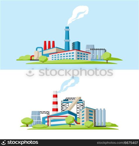 Industrial factory backgrounds.. Industrial factory backgrounds. Manufacture building illustration in flat style.