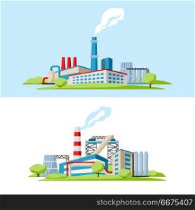 Industrial factory backgrounds.. Industrial factory backgrounds. Manufacture building illustration in flat style.
