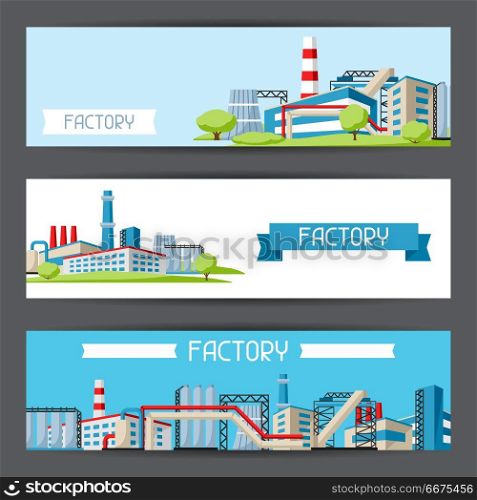 Industrial factory banners.. Industrial factory banners. Manufacture building illustration in flat style.