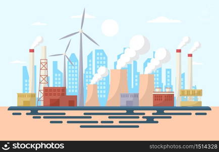 Industrial Factory Concept Manufacturing Building Facilities Area Landscape Flat Illustration