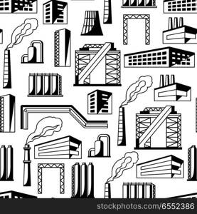 Industrial factory seamless pattern.. Industrial factory seamless pattern. Manufacture building illustration in flat style.