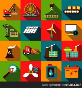 Industrial icons set. Flat illustration of 16 industrial vector icons for web. Industrial icons set, flat style