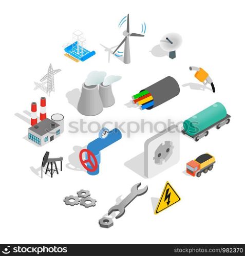 Industrial icons set in isometric 3d style isolated on white background. Industrial icons set, isometric 3d style