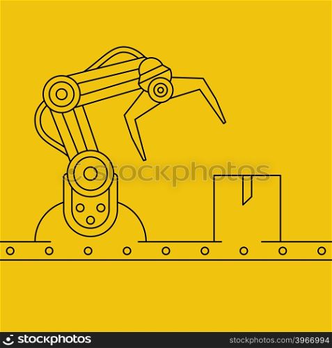 Industrial manipulator or mechanical robot arm. Line art style concept