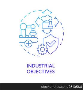 Industrial objectives blue gradient concept icon. Production growth. International cooperation benefits abstract idea thin line illustration. Isolated outline drawing. Myriad Pro-Bold font used. Industrial objectives blue gradient concept icon