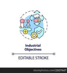 Industrial objectives concept icon. International cooperation benefits abstract idea thin line illustration. Isolated outline drawing. Editable stroke. Arial, Myriad Pro-Bold fonts used. Industrial objectives concept icon