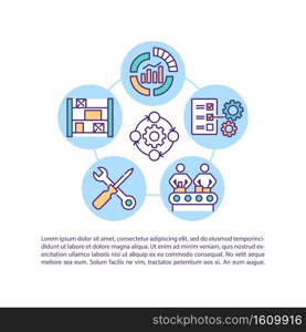 Industrial operating and factory organization concept icon with text. Business service PPT page vector template. Brochure, magazine, booklet design element with linear illustrations. Industrial operating and factory organization concept icon with text
