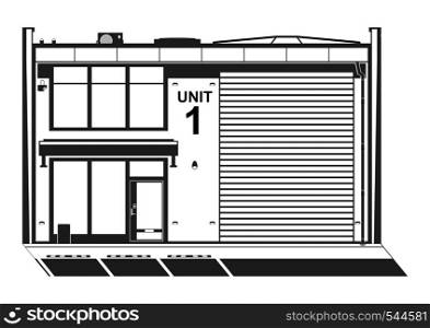 Industrial or business unit. Front view of a modern rental building. Flat vector.