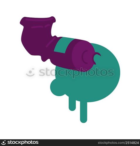 Industrial pipe with leaking green paint semi flat color vector object. Negative impact on ecology. Full sized item on white. Simple cartoon style illustration for web graphic design and animation. Industrial pipe with leaking green paint semi flat color vector object